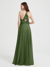 V-neck Cross Back Chiffon Bridesmaid Dresses-Moss