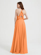V-neck Cross Back Chiffon Bridesmaid Dresses-Orange