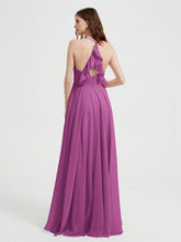 V-neck Cross Back Chiffon Bridesmaid Dresses-Orchid