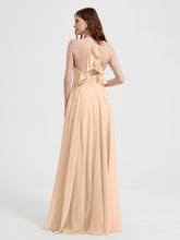 V-neck Cross Back Chiffon Bridesmaid Dresses-Peach