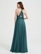 V-neck Cross Back Chiffon Bridesmaid Dresses-Peacock