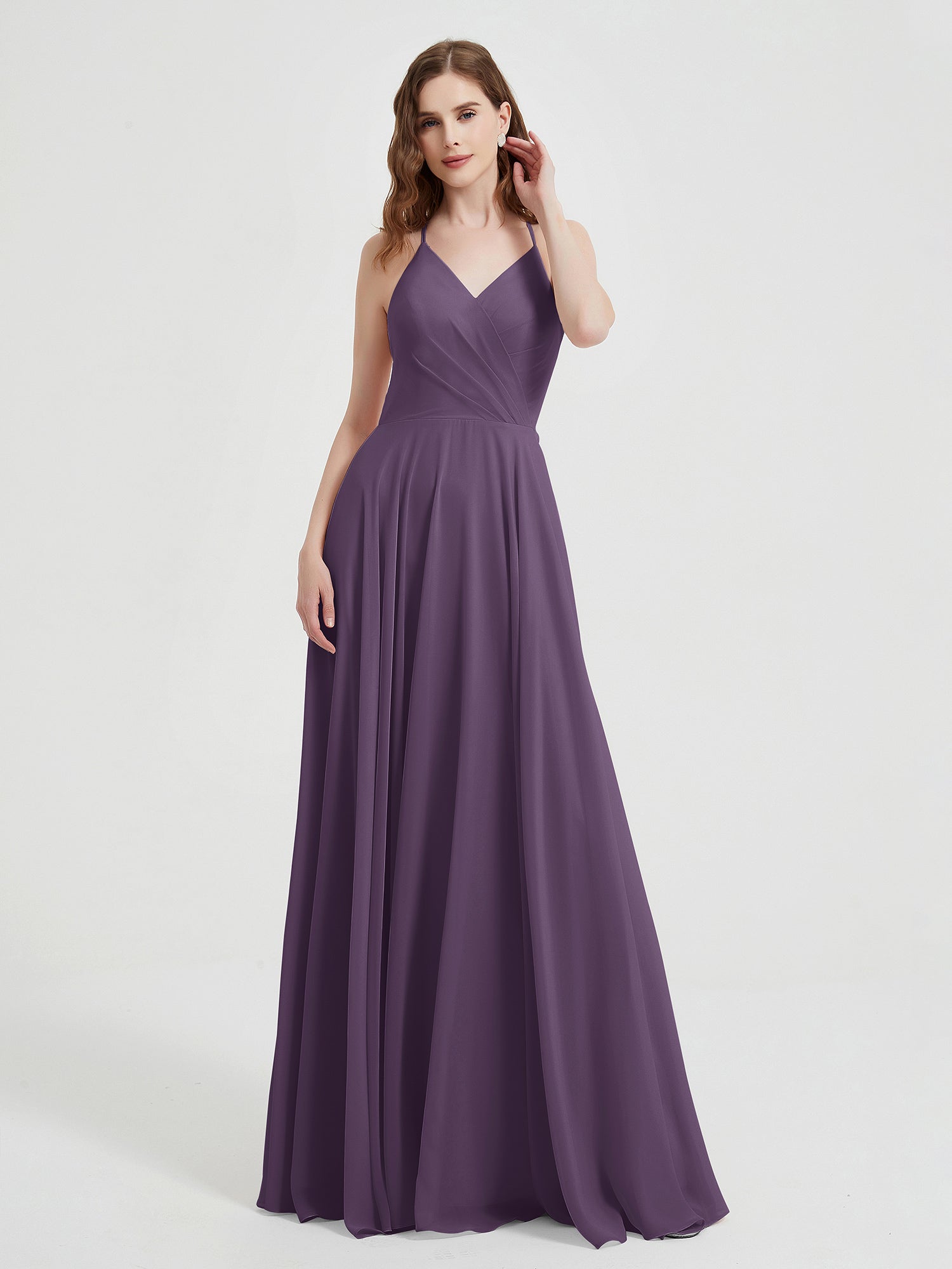 V-neck Bridesmaid Dress with Cross Back Fuchsia Plus Size main image 1