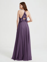 V-neck Cross Back Chiffon Bridesmaid Dresses-Plum