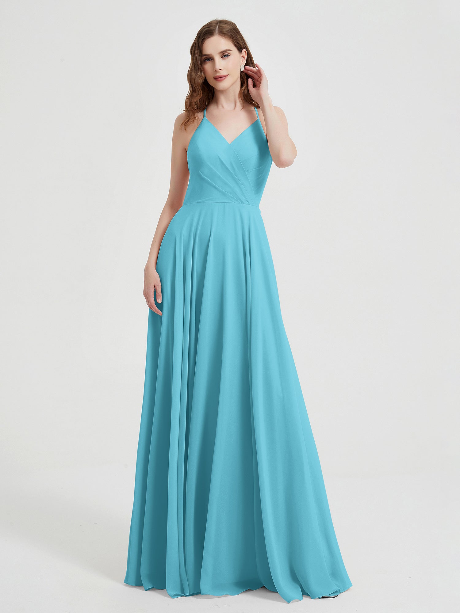 Long Lace Cap Sleeves Chiffon Gown with V Neck Pool Plus Size main image 1