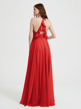 V-neck Cross Back Chiffon Bridesmaid Dresses-Red