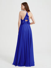 V-neck Cross Back Chiffon Bridesmaid Dresses-Royal Blue