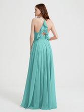 V-neck Cross Back Chiffon Bridesmaid Dresses-Spa