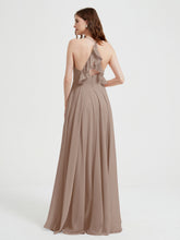 V-neck Cross Back Chiffon Bridesmaid Dresses-Taupe