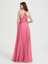 V-neck Cross Back Chiffon Bridesmaid Dresses-Watermelon