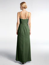 V-neck Chiffon Simple Maxi Dress with Spaghetti Straps-Olive Green