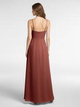 V-neck Chiffon Simple Maxi Dress with Spaghetti Straps-Terracotta