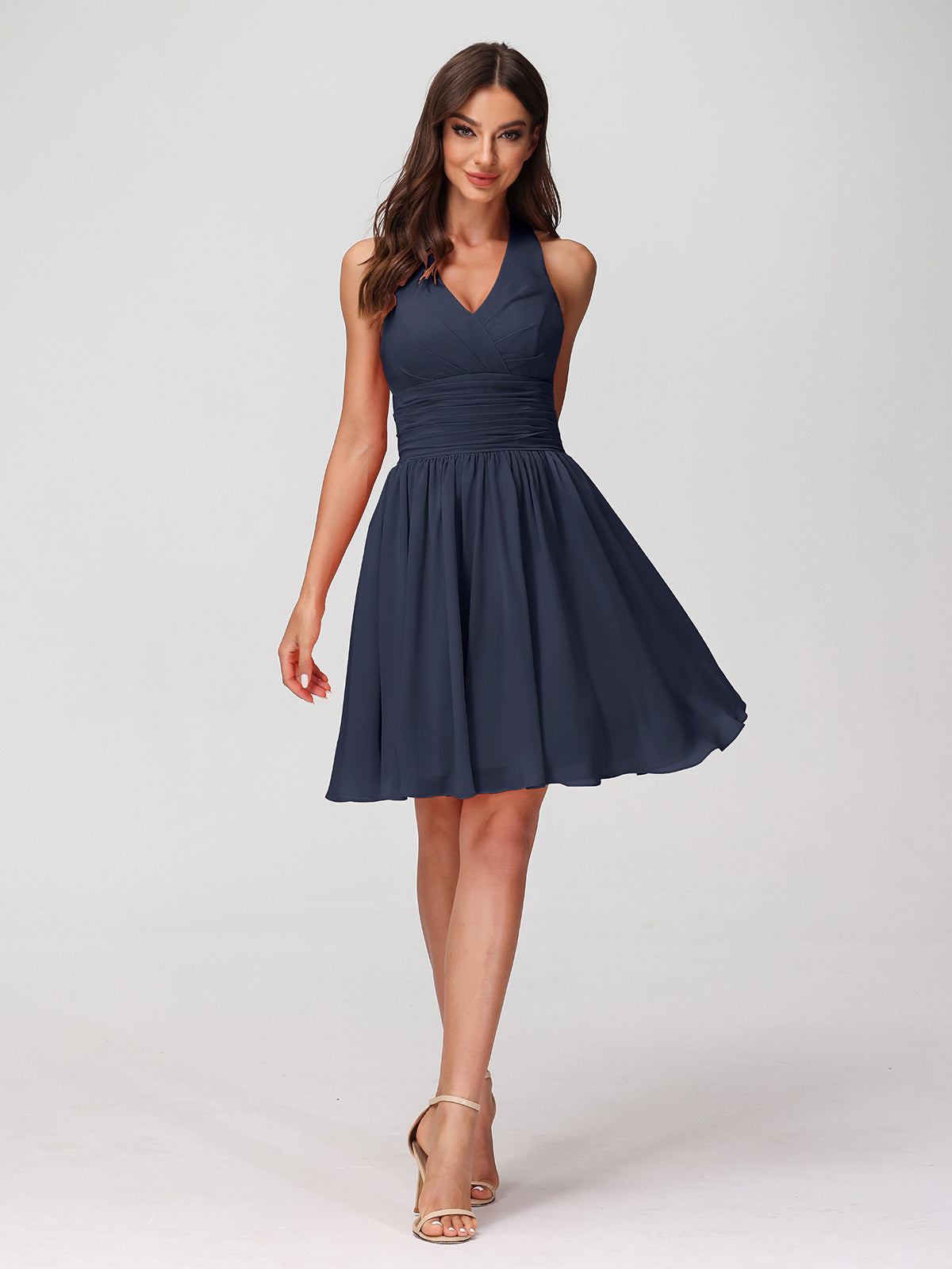 navy blue knee length bridesmaid dresses