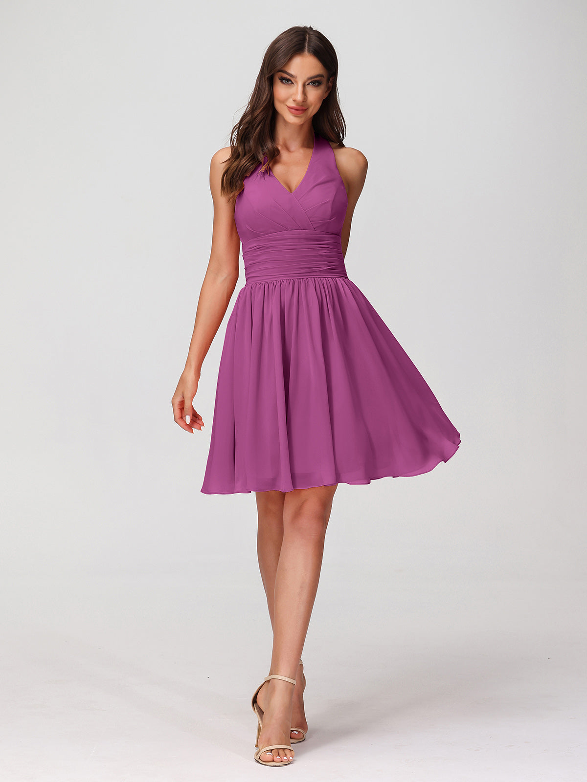 BABARONI Halter V Neck Short Chiffon Bridesmaid Dresses-Orchid, Orchid / US0 BABARONI Halter V Neck Short Chiffon Bridesmaid Dresses-Orchid, Orchid / US0
