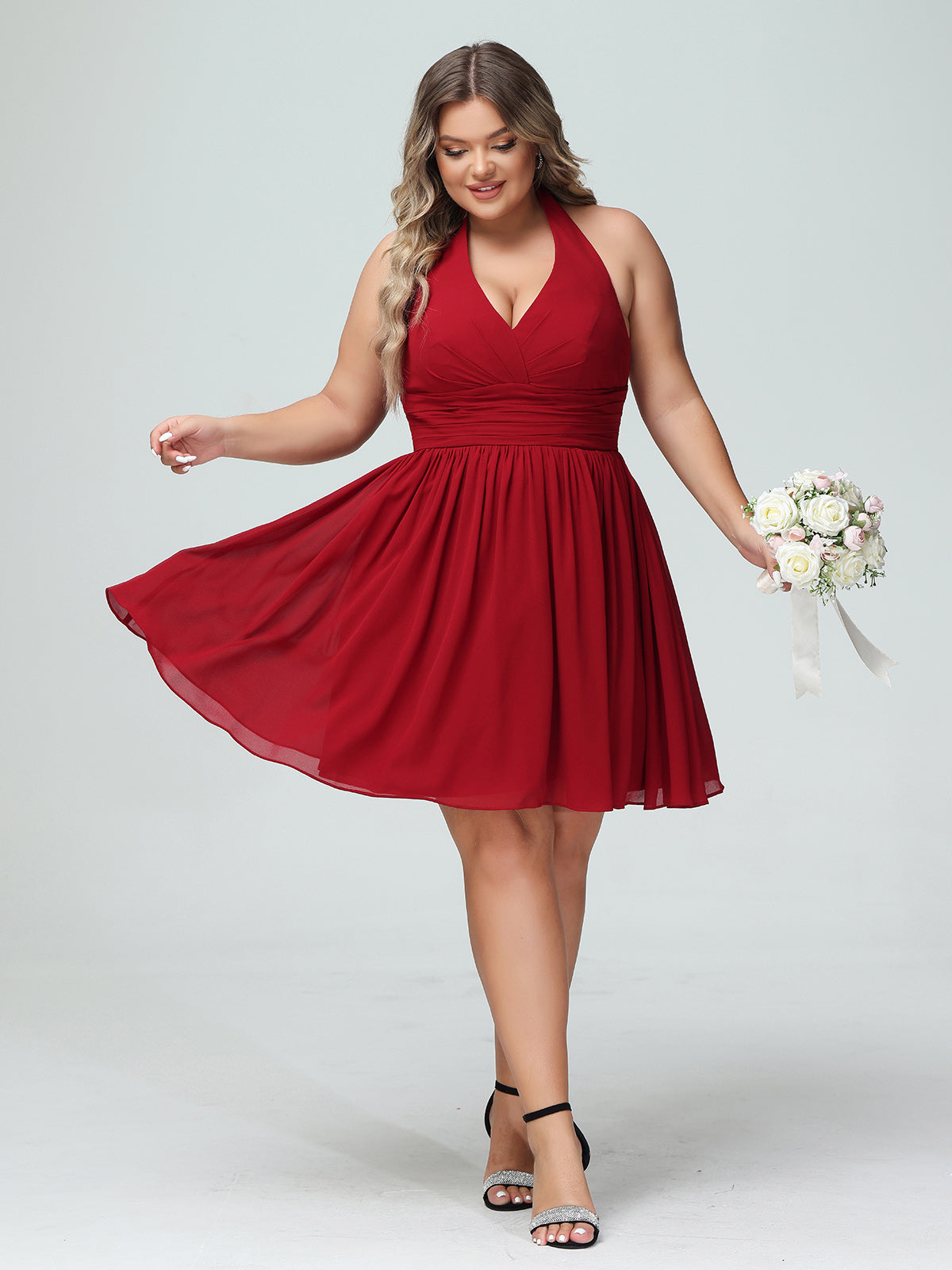 Spaghetti Strap Chiffon Dresses Burgundy Plus Size main image 1