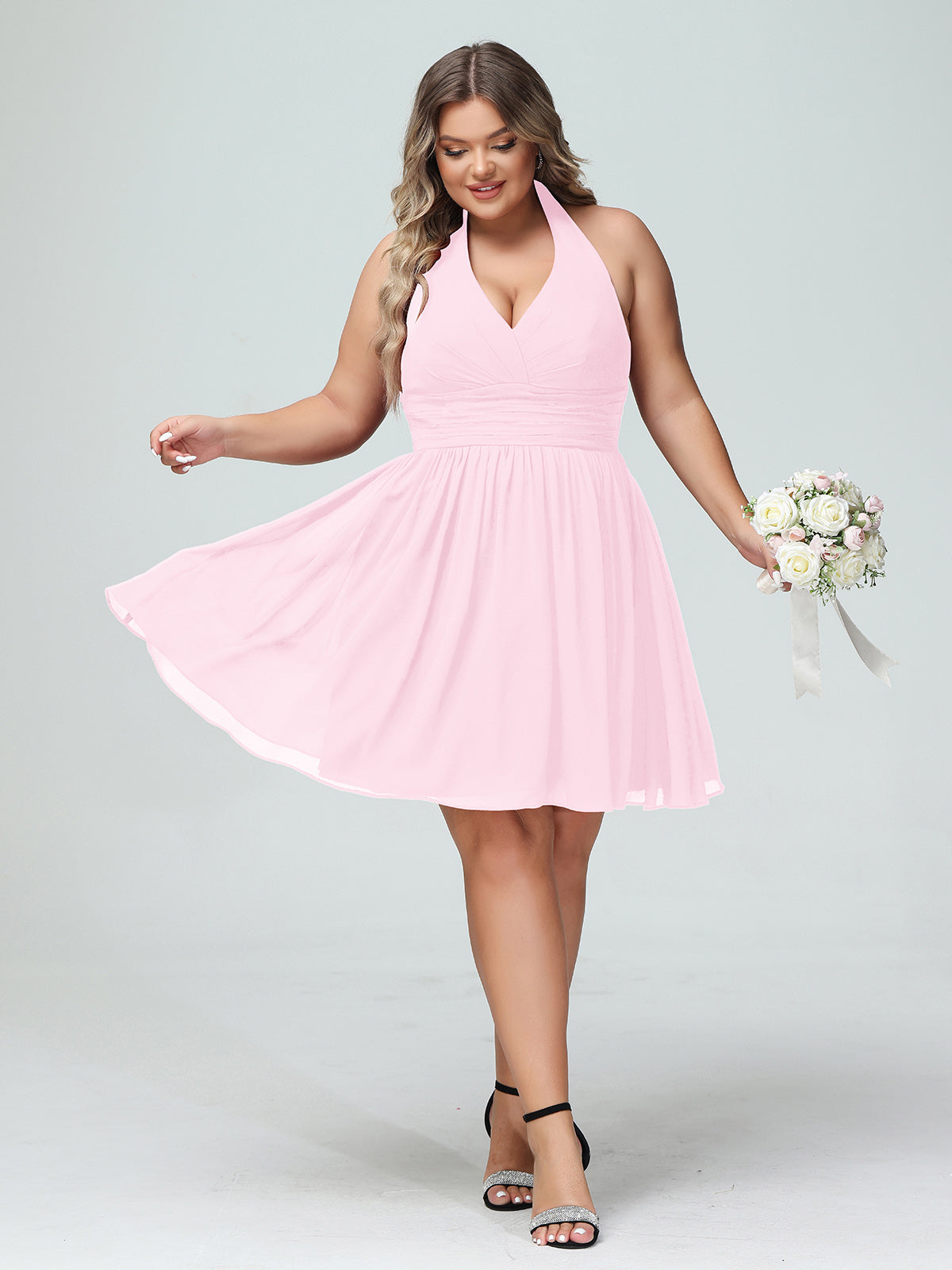 Chiffon and Lace Hlater Long Gowns Candy Pink Plus Size