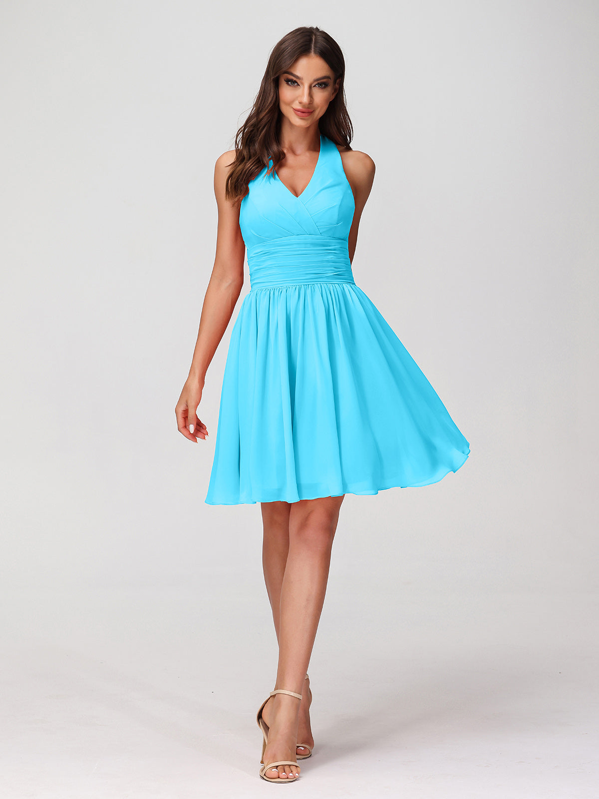 V-neck Short Chiffon Bridesmaid Gowns Pool