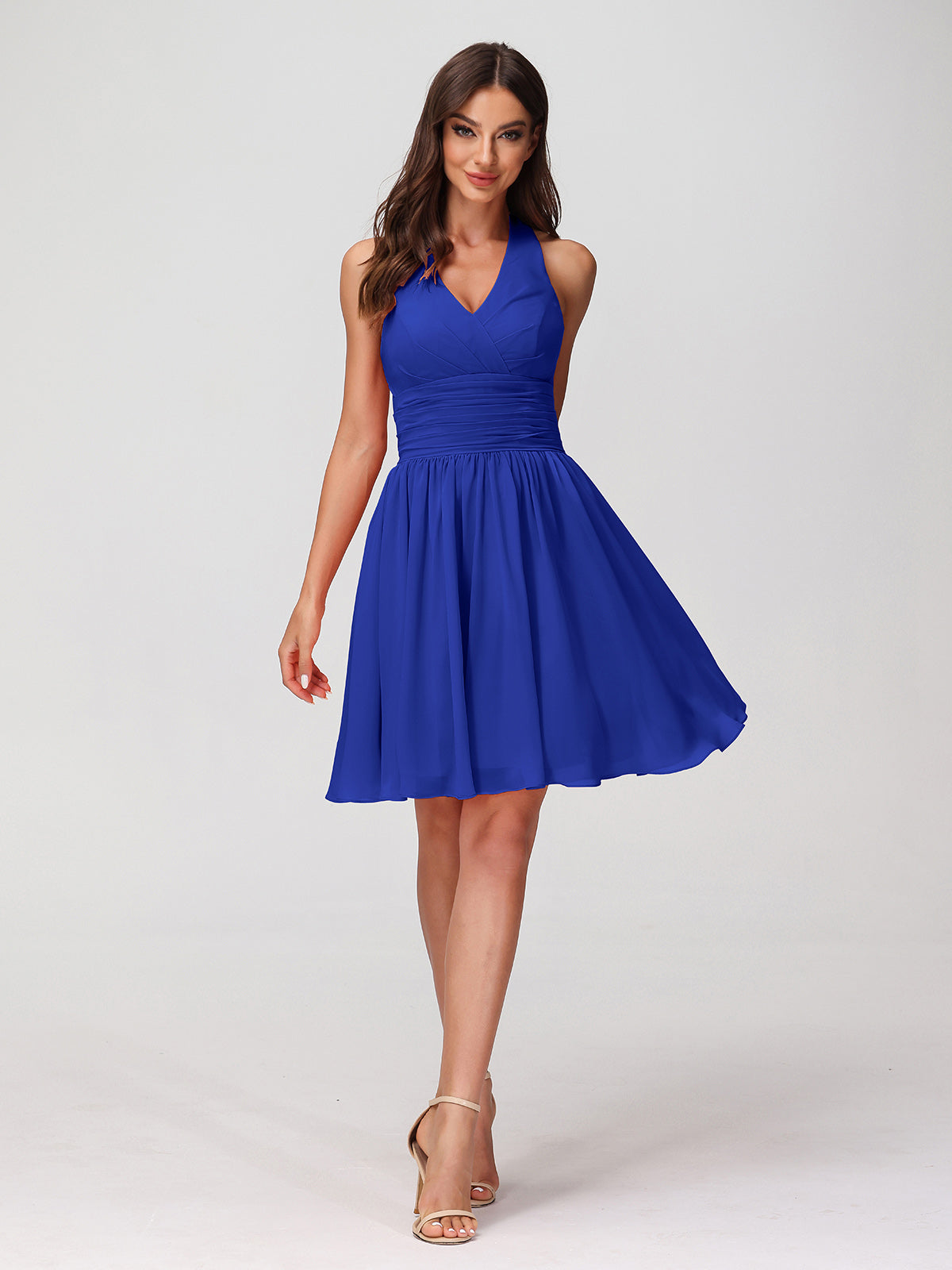 BABARONI Halter V Neck Short Chiffon Bridesmaid Dresses-Royal Blue, Royal Blue / US0 BABARONI Halter V Neck Short Chiffon Bridesmaid Dresses-Royal Blue, Royal Blue / US0
