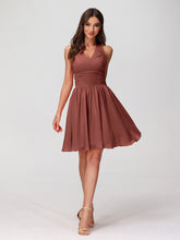 Halter V Neck Short Chiffon Bridesmaid Dresses-Terracotta