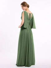Deep V-neck Chiffon Dresses with Slit Olive Green