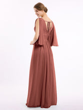 Deep V-neck Chiffon Dresses with Slit Terracotta