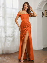 Off-the-shoulder Lace-up Dress With Slit Burnt Orange