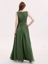 V Neck Chiffon And Lace Dress with Slit Olive Green