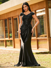 Beaded Corset Bodice Mermaid Satin Gown Black