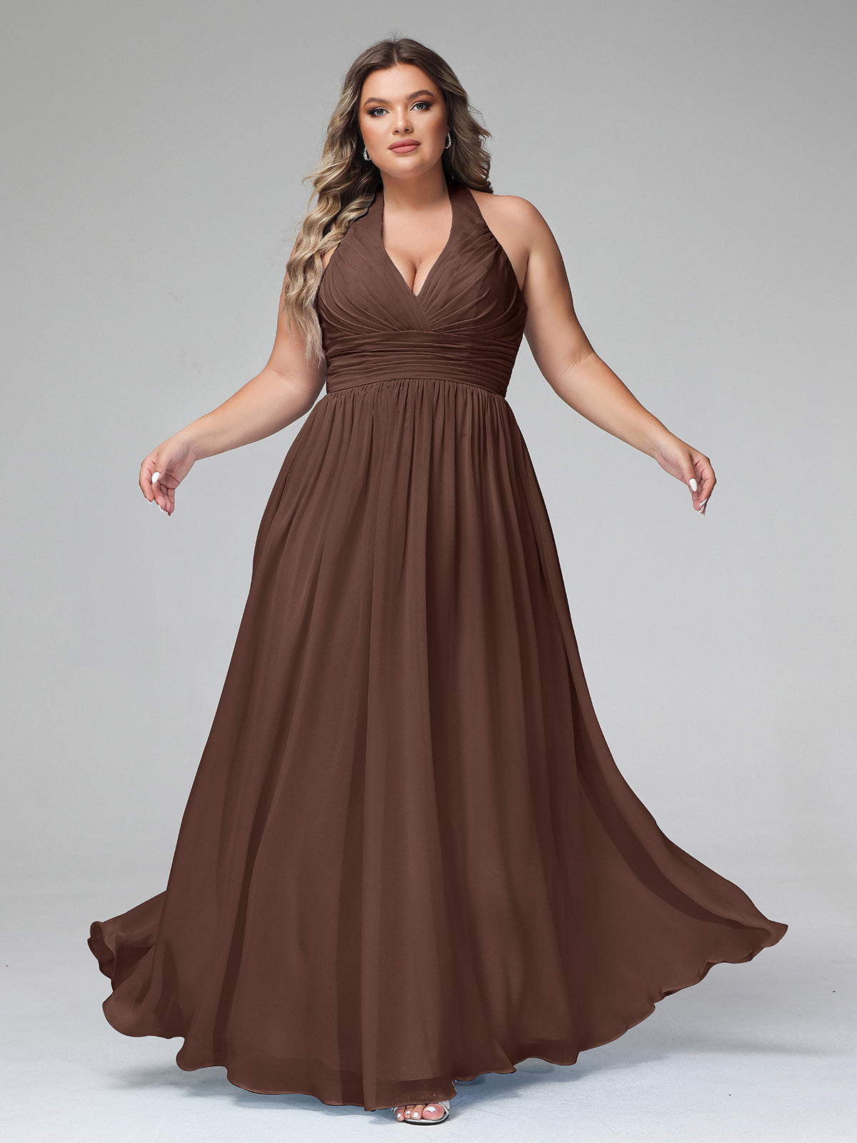 V-neck Bridesmaid Dress with Cross Back Chocolate Plus Size