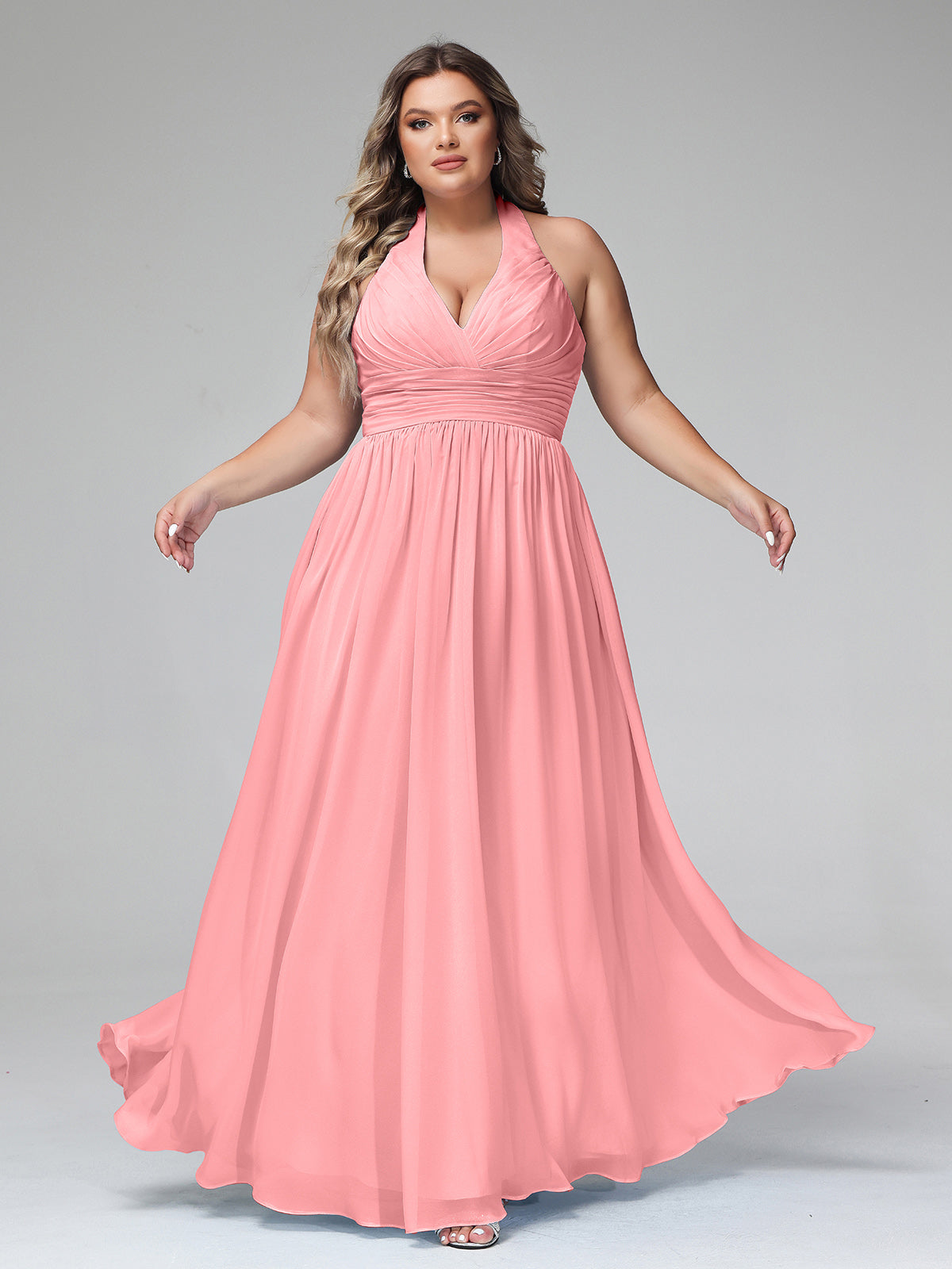 Long Tulle Dress with Beaded Straps Flamingo Plus Size