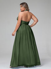 Halter V Neck Chiffon Bridesmaid Gown-Olive Green Plus Size