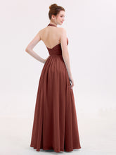 Halter V Neck Chiffon Bridesmaid Gown-Terracotta