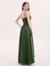 Chiffon Bridesmaid Dresses with Cascade Skirt-Olive Green