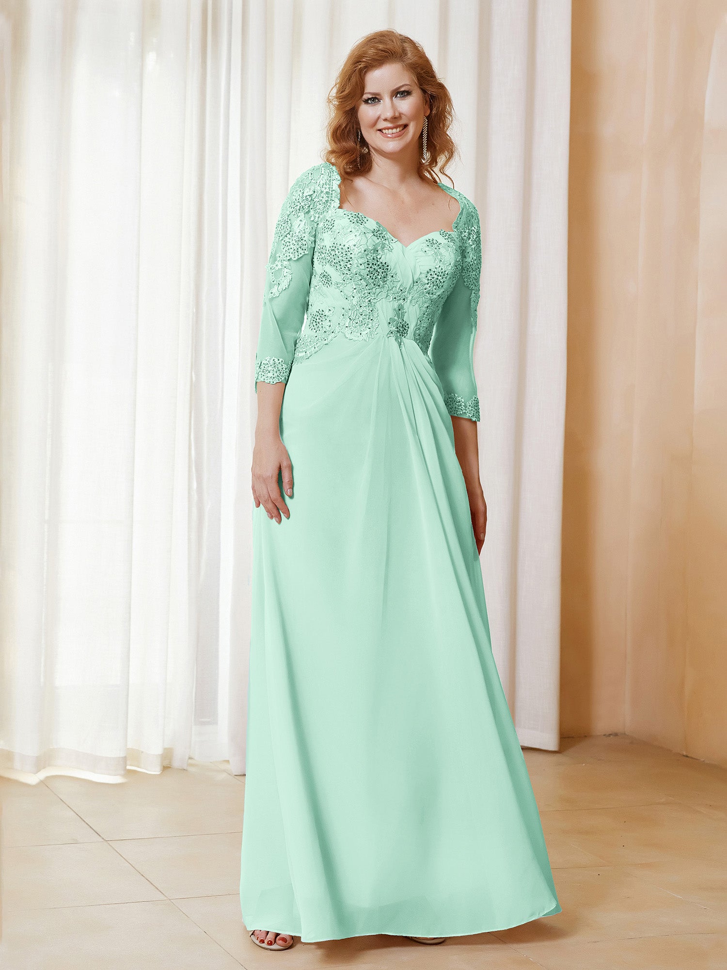 Keyhole Neckline Open Back Chiffon Maxi Dress Mint Green
