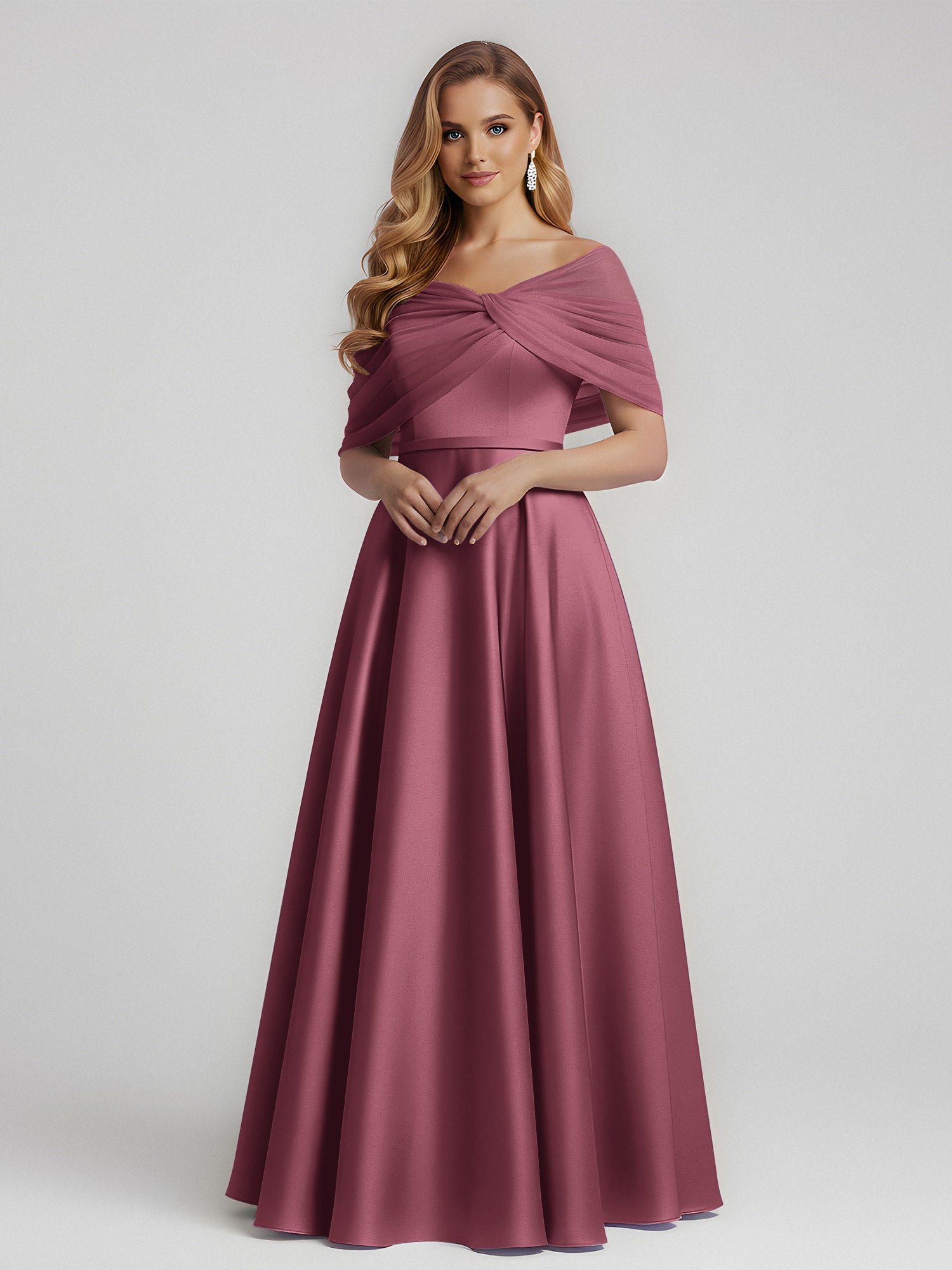 mulberry evening dress BABARONI Satin A-Line Bridesmaid Floor Length with Sheer Shawl Elegant Formal Wedding Guest Gown V-Goth 3 weeks Kraft Cheesy Bacon Ranch Buckle:Polished Brass