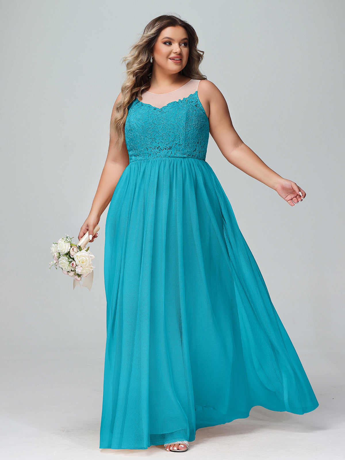 Ivory Lace Top Satin Skirt Dresses Jade Plus Size main image 1