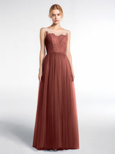 Illusion Neckline Lace and Tulle Maxi Dress-Terracotta