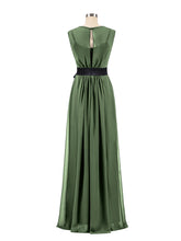 FAUX-Wrap Chiffon Dress with Black Waistband-Olive Green