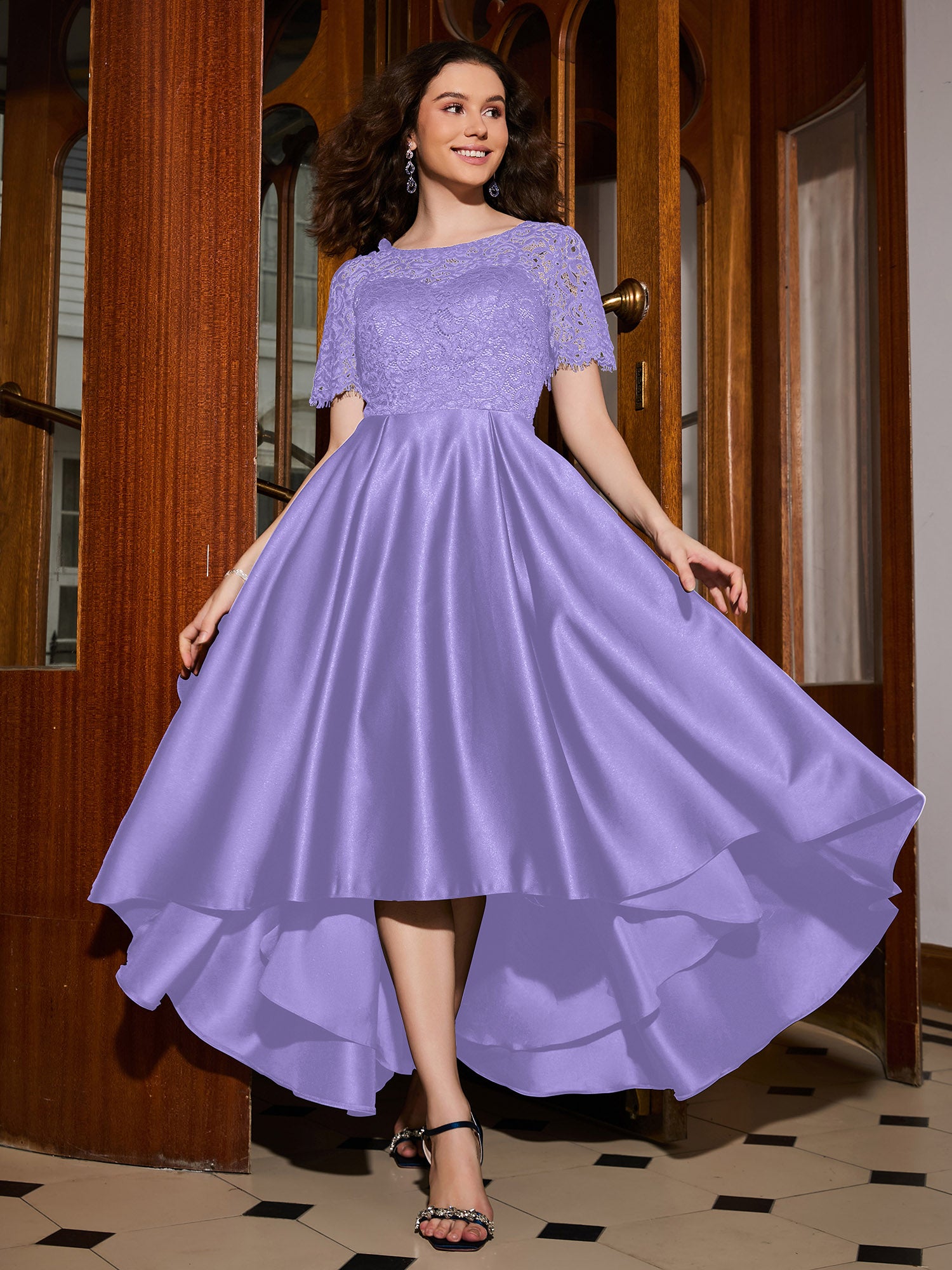 SLEEVELESS LACE A-LINE MINI DRESS IN LILAC