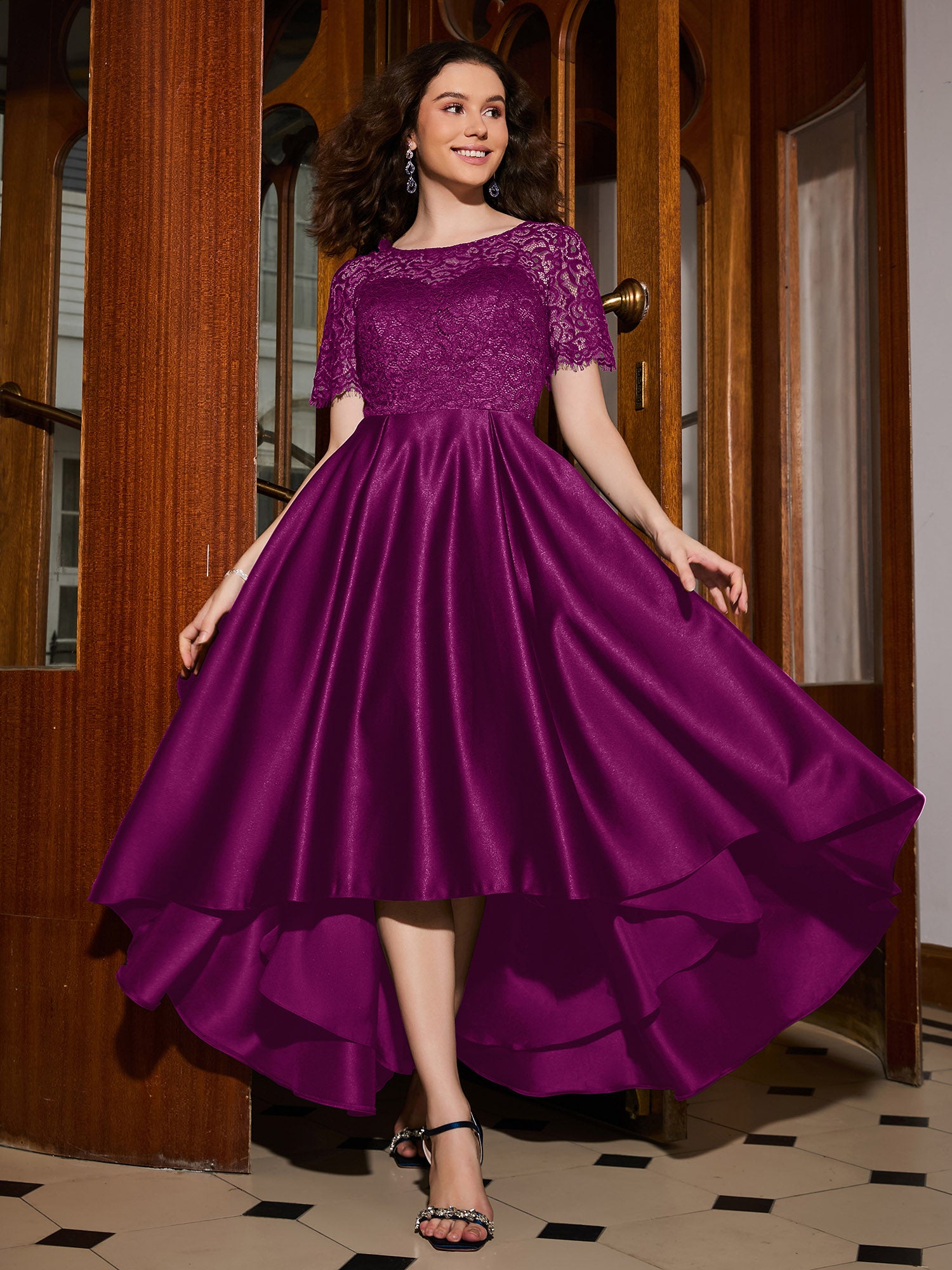 Strapless Pleated Bodice A-Line Dress With Slit Papaya