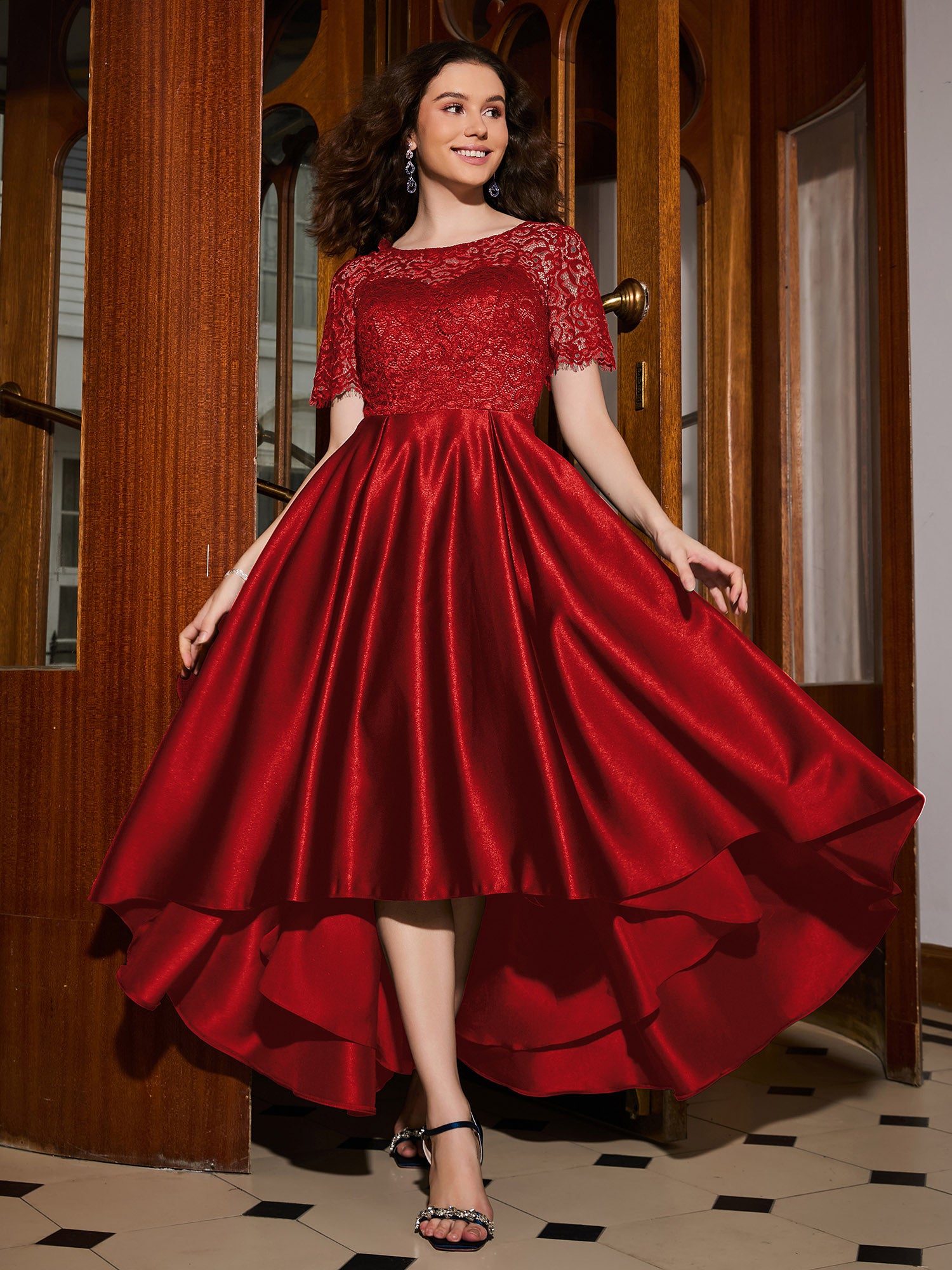 Red  A-line bell sleeve Dress