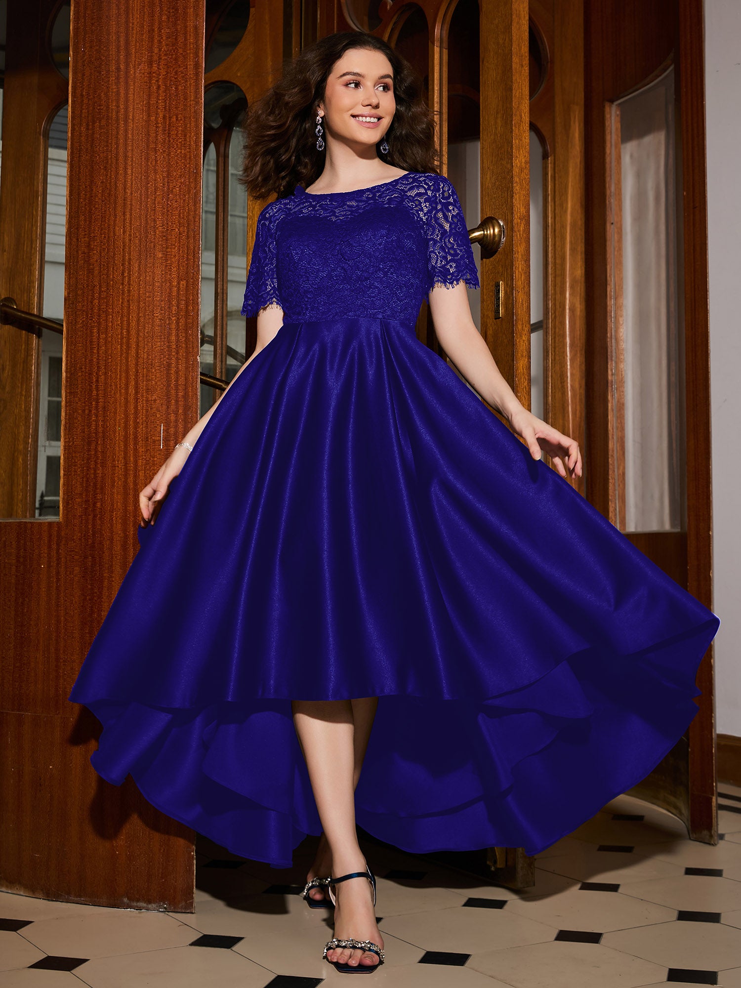 A-line V-neck Sleeveless Pleated Tiered Bohemian Dresses Royal Blue main image 1