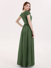 Long Bridesmaid Dresses with Cap Sleeves Olive Green