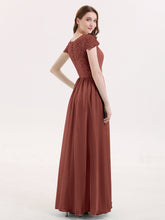 Long Bridesmaid Dresses with Cap Sleeves Terracotta