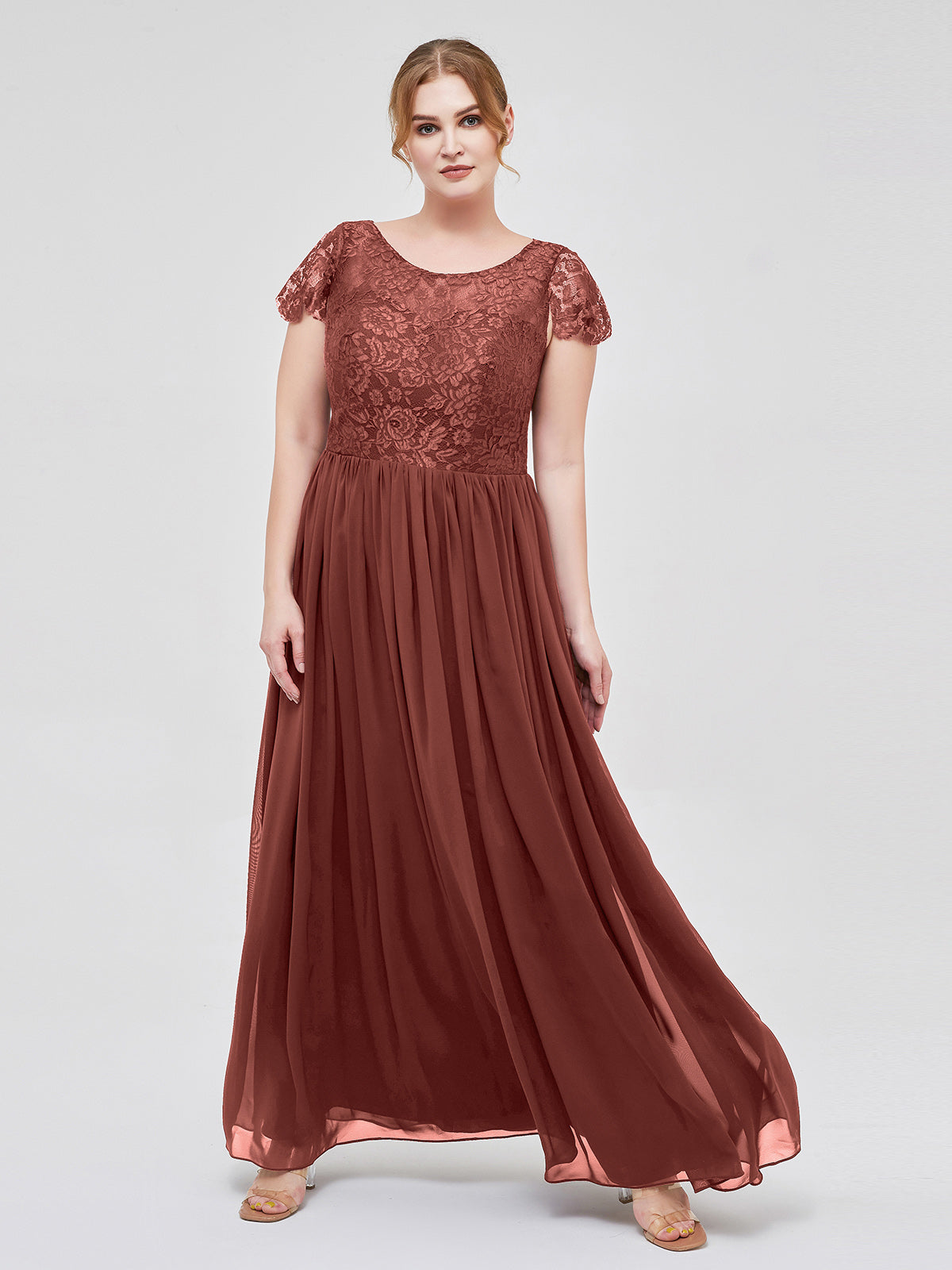 terracotta bridesmaid dresses plus size Chiffon Dress with Lace Bodice and Cap Sleeves edit: party aw24 Waist 26.5(67cm) Black Satin Midi Dress Size:2xl