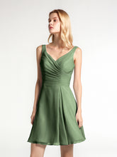V Neck Chiffon Short Dress for Bridesmaids Olive Green