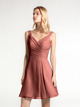 V Neck Chiffon Short Dress for Bridesmaids Terracotta