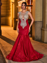 Glittering Rhinestone-Embellished Mermaid Prom Dress Burgundy