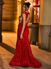 Luxury Rhinestone Illusion Mermaid Evening Dress Burgundy