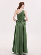 One Shoulder Chiffon and Lace Bridesmaid Dress-Olive Green