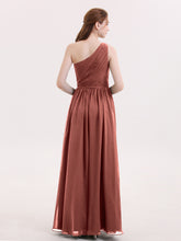 One Shoulder Chiffon and Lace Bridesmaid Dress-Terracotta
